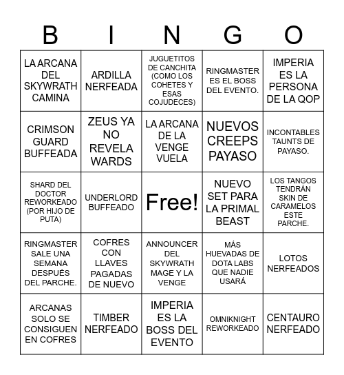 BINGO DE CROWNFALL DETE RANCIO Bingo Card