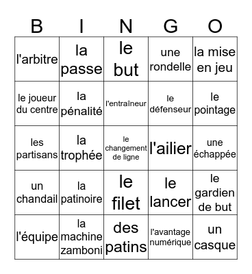 CANADA Hockey en mots Bingo Card