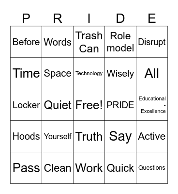 Panther Pride Bingo Card