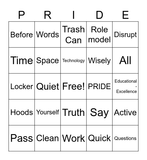 Panther Pride Bingo Card