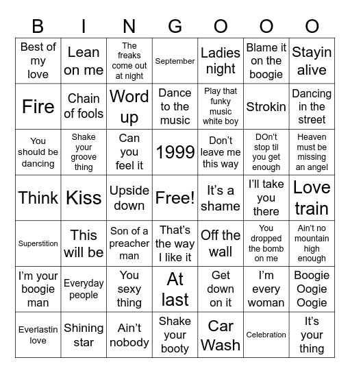Play that funky music Bingo Card
