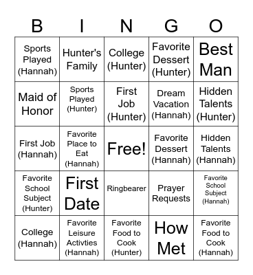 Bridal Bingo Card