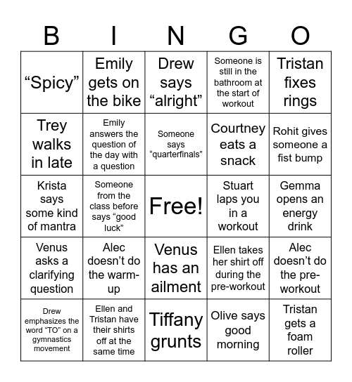 8 AM Class Bingo Card