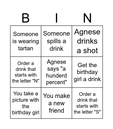 Agnese Bingo Card