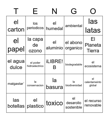 El Dia de La Madre Tierra B Bingo Card