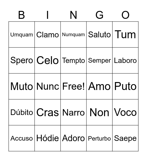 Latin Vocabulary Bingo Card