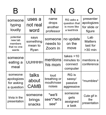 Lab Meeting Bingo Card