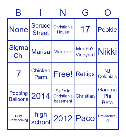 Bridal Shower Bingo Card