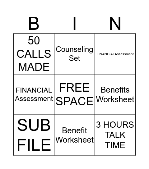 Reverse Mortgage Bingo Card