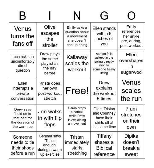 8 AM Class Bingo Card