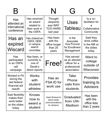 OSFA SKILLS BINGO Card