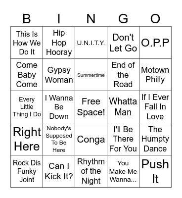 90's Hip-Hop Music Bingo Card