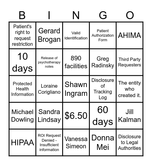 HIP Week 2024 Bingo Card