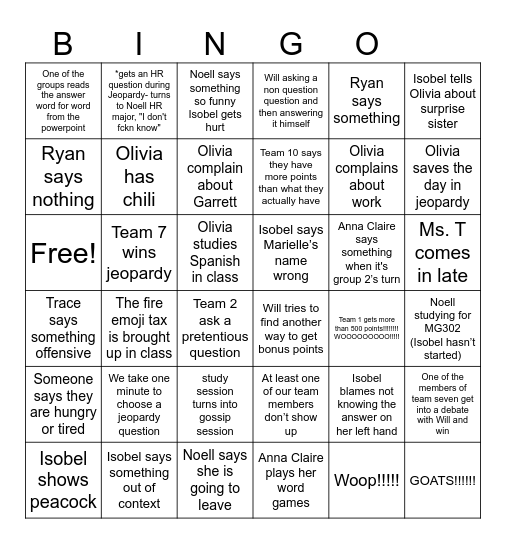M302 Bingo Card