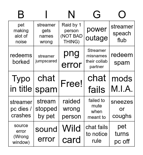 Streamer Bingo 2819 Bingo Card
