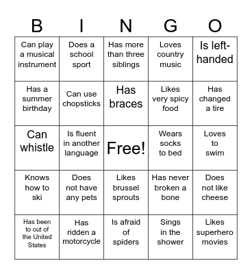 Ice Breaker Bingo Card