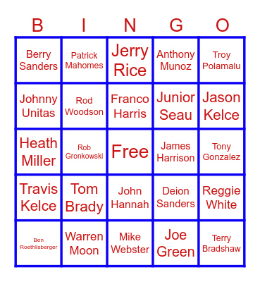 All Time NFL Bingo Card