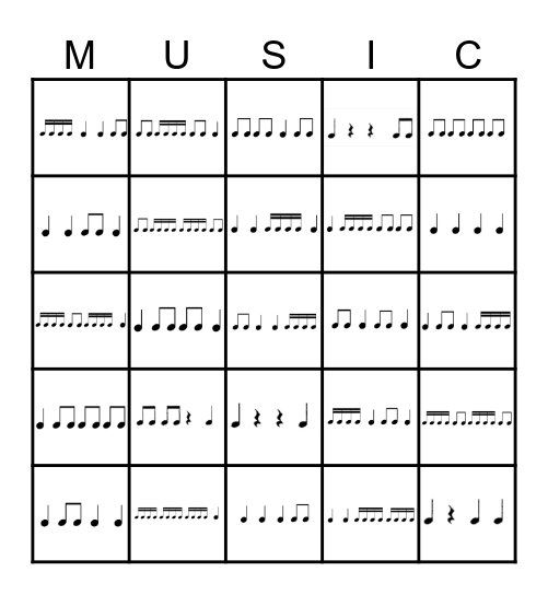 Rhythm Bingo Card