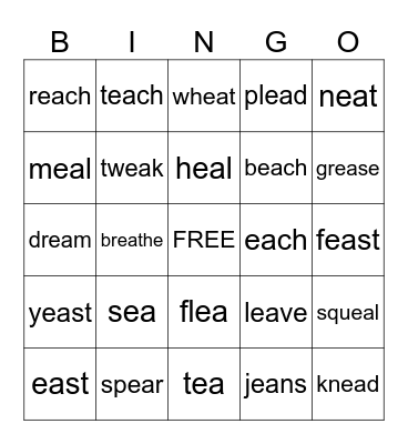 ea as long e Bingo Card