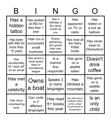 ING Human BINGO Card