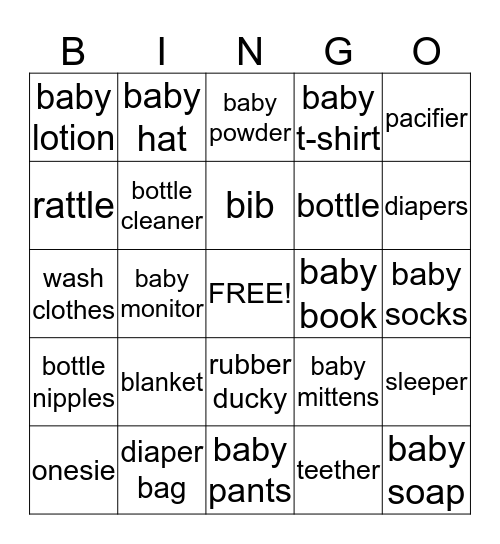 Crystals Baby Shower Bingo Card