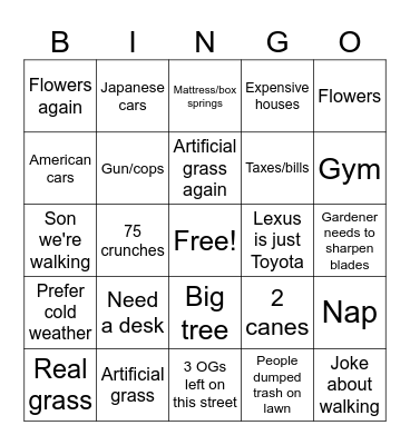 Things Ortiz Says Bingo Card