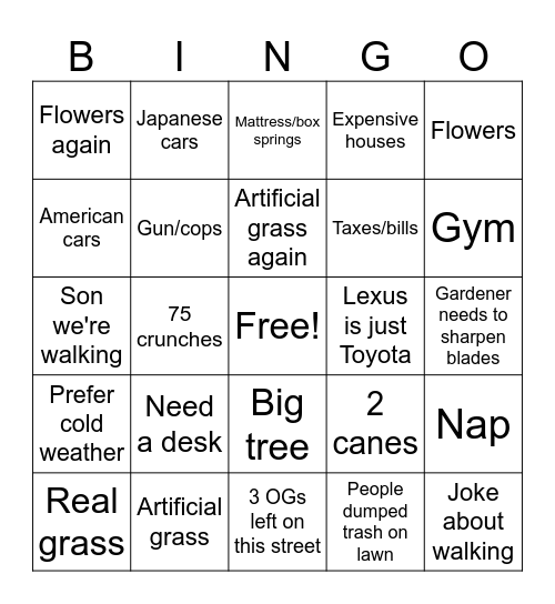 Things Ortiz Says Bingo Card