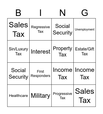 Taxes Taxes Taxes Bingo Card