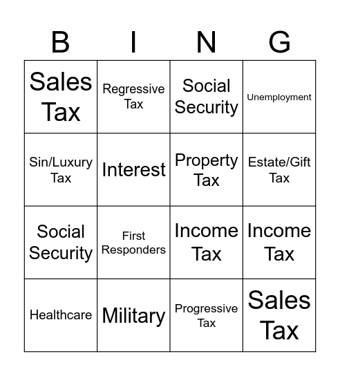 Taxes Taxes Taxes Bingo Card