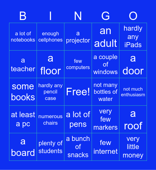 objects in the classroom Bingo Card