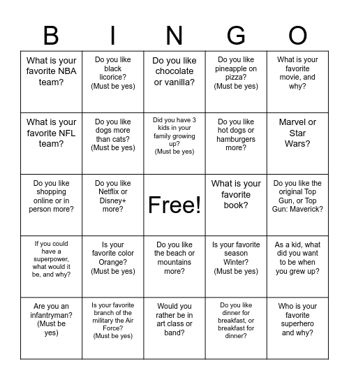 Social Bingo - TEAM __________________ Bingo Card