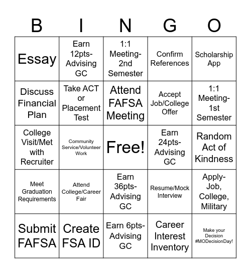 Name: Bingo Card