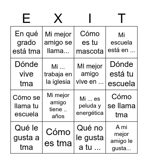 Vamos a Preguntar Bingo Card