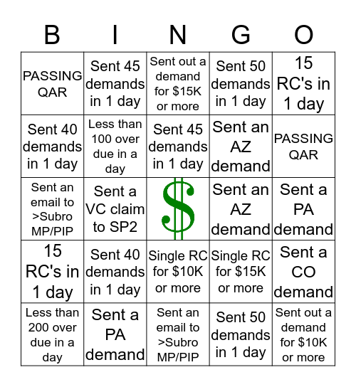 Demanders Bingo Card