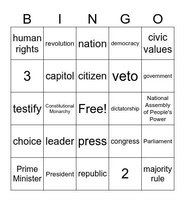 Government Bingo Card