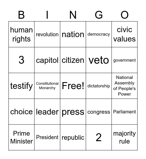 Government Bingo Card