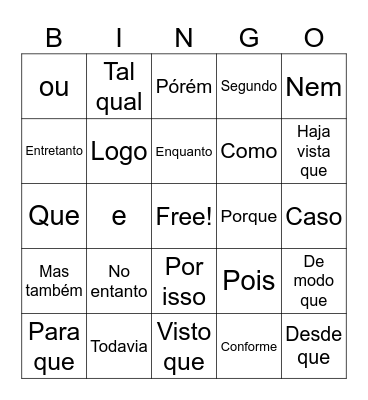 Bingo das Conjunções Bingo Card