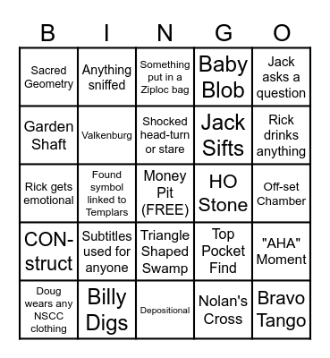 Curse of Oak Island Bingo Card