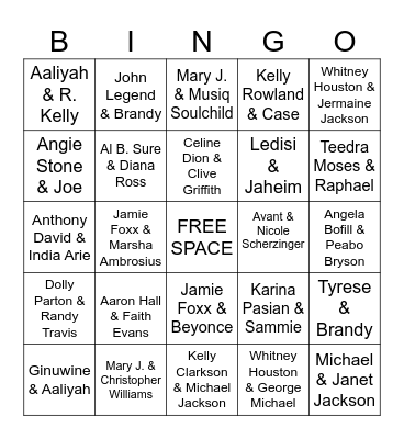 Duets & Duo's Bingo Card