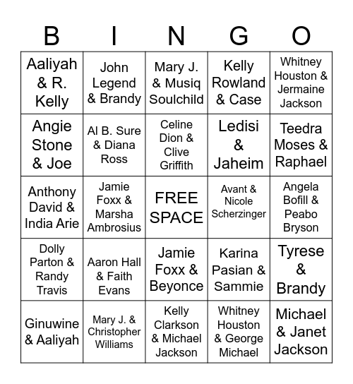 Duets & Duo's Bingo Card