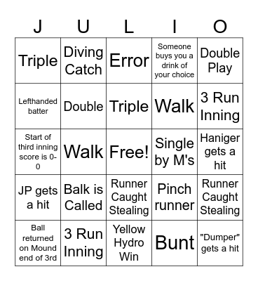 BASEBALL BINGO! Bingo Card