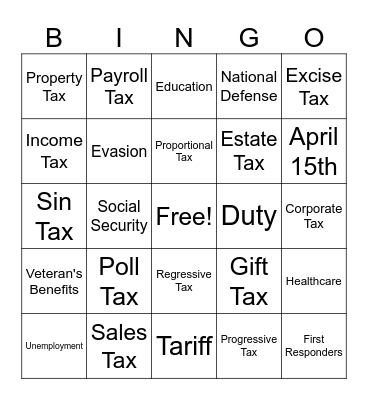 Taxes Time! Bingo Card