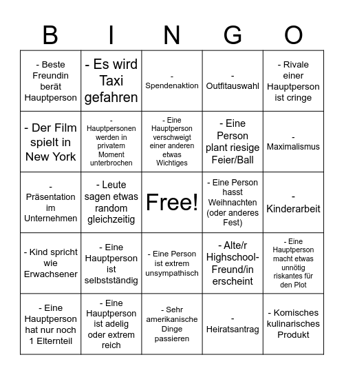 Romanzen Bingo Card