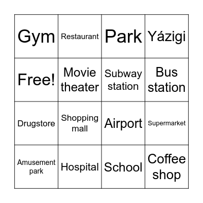 City vocabulary Bingo Card