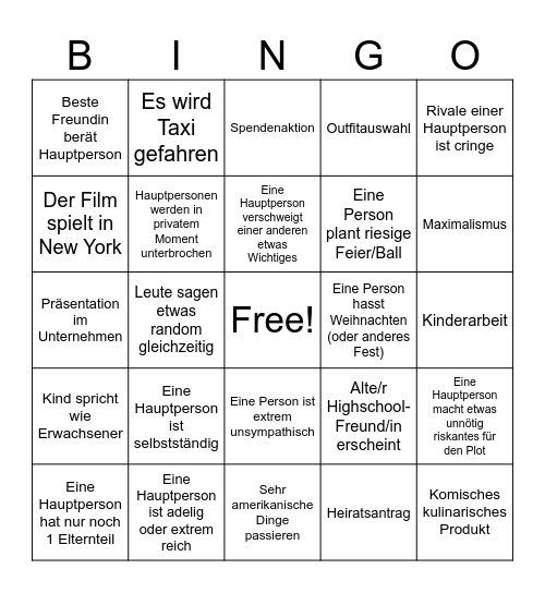 Romanzen Bingo Card