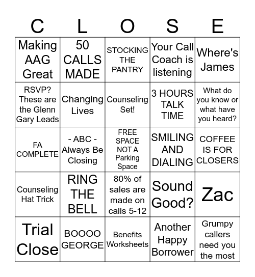 7TH FLOOR BINGO Card