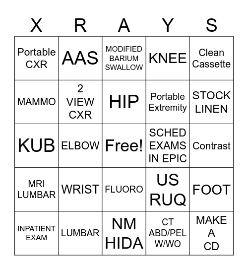 RAD TECH WEEK BINGO Card