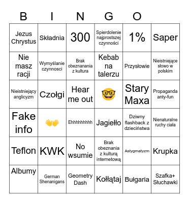 Maxymkowe bingo Card