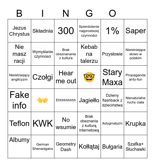 Maxymkowe bingo Card