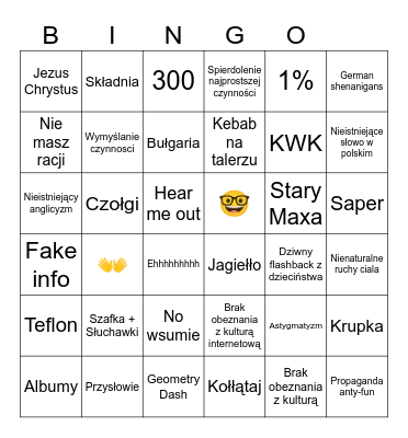 Maxymkowe bingo Card